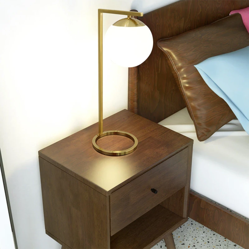 Globe Table Lamp with Opal Glass, Inline Dimmer Switch, Brass Material, Perfect for Bedroom, Living Room, 9" L x 7" W x 20" H, Gold+White