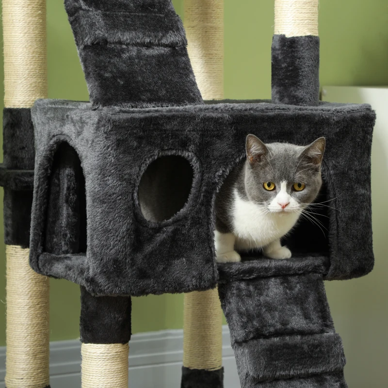 PawHut 68-inch Multi-Level Cat Scratching Tree Kitty Activity Center Post Tower Condo Pet Furniture w/ Toy Grey