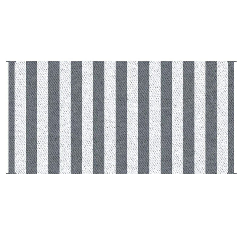 Outsunny Reversible Outdoor Rug, 9' x 18' Waterproof Plastic Straw Floor Mat, Portable RV Camping Carpet, Large Floor Mat for Backyard, Deck, Picnic, Beach, Gray & White Striped