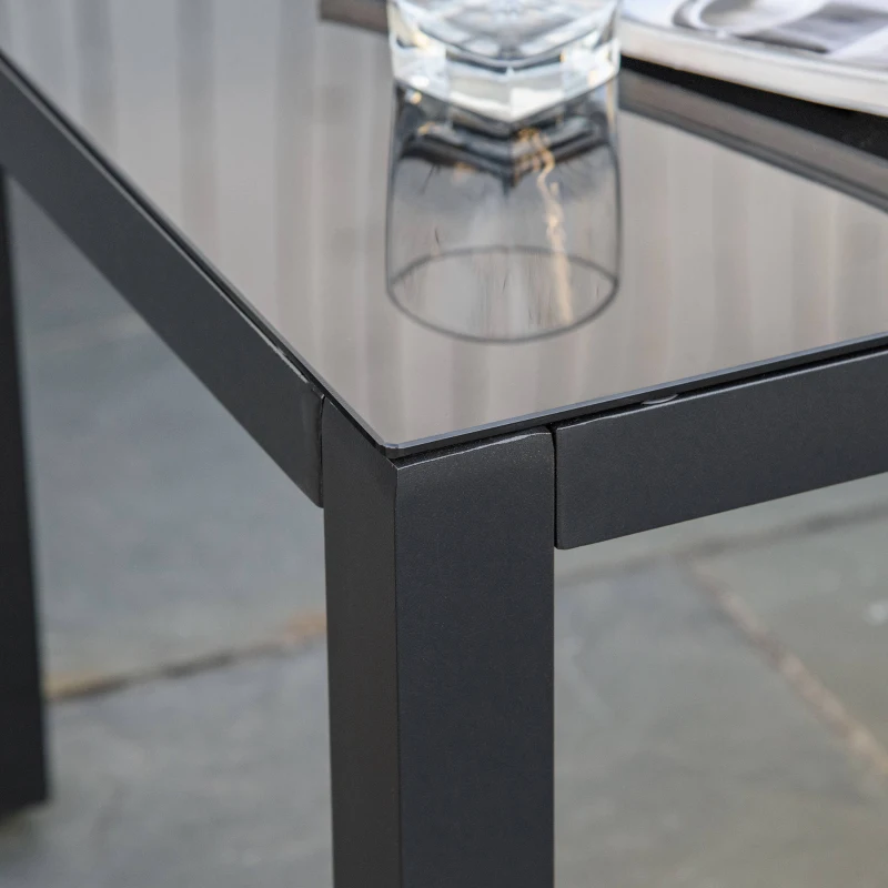 Outsunny 4 Pieces Patio Furniture Set, All Aluminum Frame Outdoor Sofa Set PE Rattan Sofa with 2 Cushioned Sofas, 1 Loveseat and Coffee Table with Tempered Glass Top for Garden, Backyard, Black, Grey