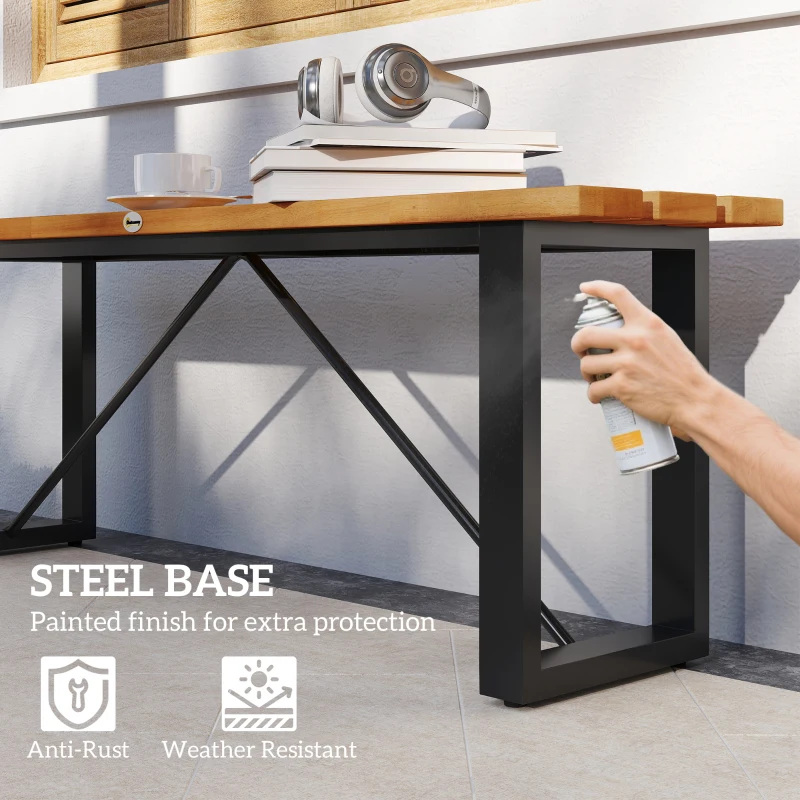 Outsunny Outdoor Bench, 2-Person Backless Garden Bench, Acacia Wood Patio Bench Loveseat with Slatted Seat for Porch, Park, Teak