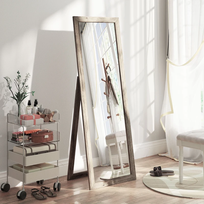 HOMCOM 58" x 20" Floor Standing Mirror, Full Body Mirror for Bedroom, Living Room, Grey Wood Grain