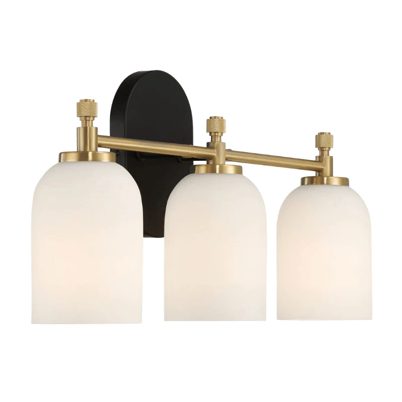 Meadows Three-Light Vanity Bathroom Wall Light with White Frosted Glass, Brushed Gold Finish, 20.5"W × 10.1"H × 5.5"E, Gold+White