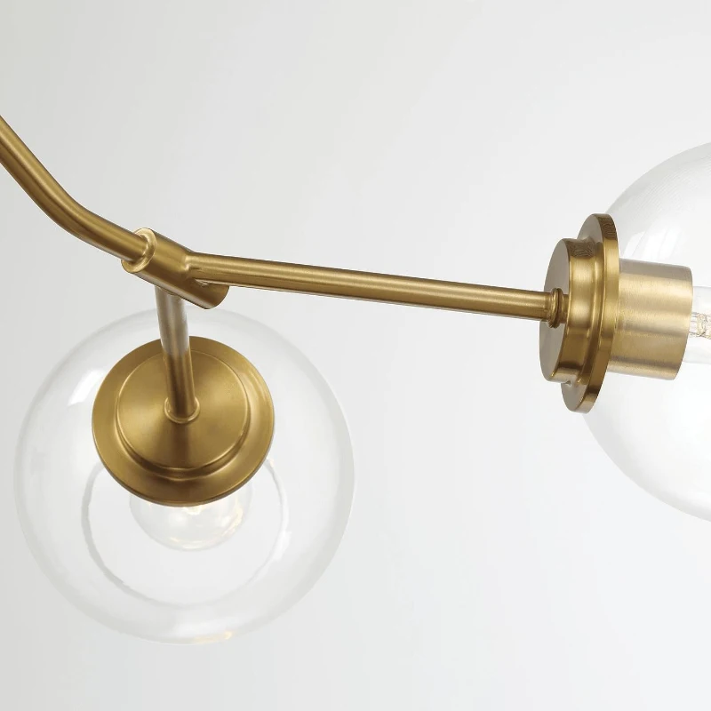 Jewel Four-Light Modern Farmhouse Chandelier with Clear Glass, Ceiling Hanging Light Fixture for Kitchen Island Dining Room, 36" L x 20" W x 8" H, Clear+Gold