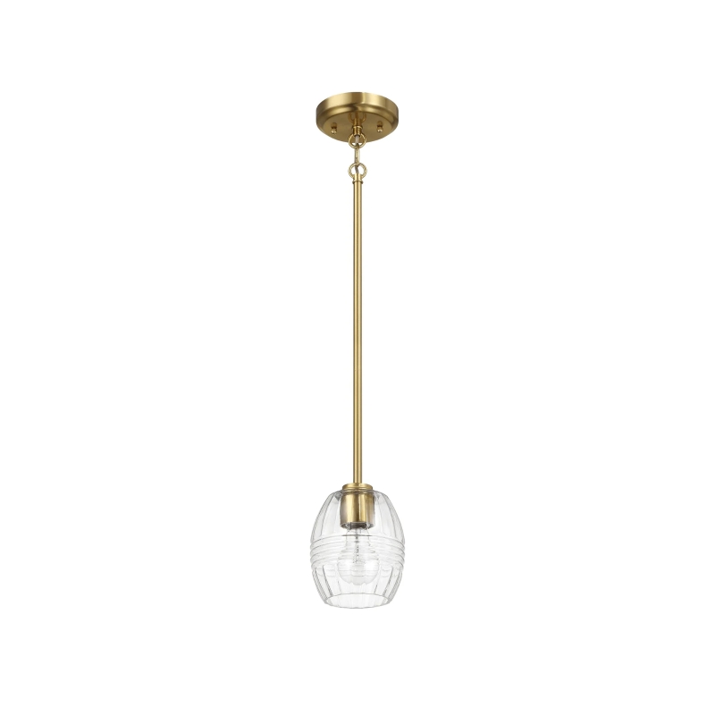 Single Pendant Chain Hanging Light with Clear Glass Shade, Satin Brass Finish, Ideal for Dining Room, Foyer, 5" L x 5" W x 7.5" H, Clear+Gold