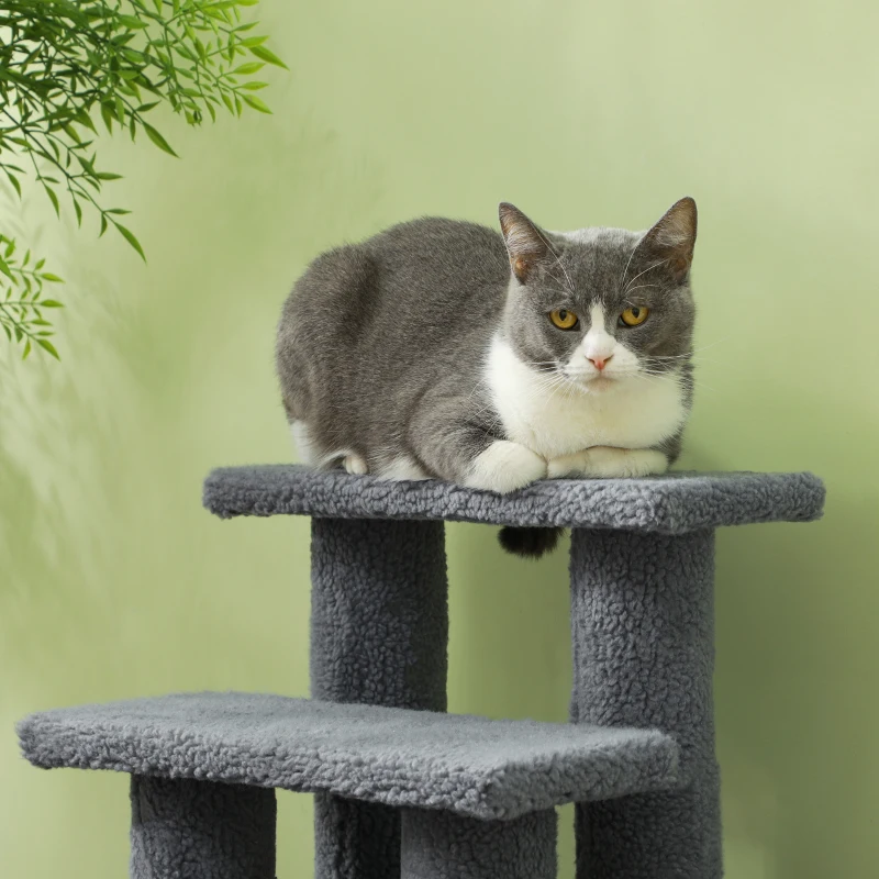 PawHut 4-Step Multi-Level Carpeted Cat Scratching Post Pet Stairs, Grey