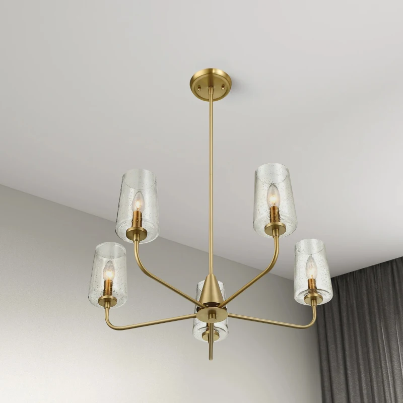 Dazzle Five-Light Chandelier with Clear Seeded Glass, Satin Brass Finish, Elegant and Sophisticated Design, 26.5" L x 26.5" W x 11" H, Clear+Gold