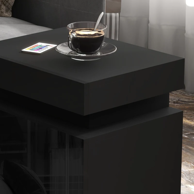HOMCOM Nightstand, Bedside Table with LED Lights and 2 Drawers for Bedroom, Living Room, Black