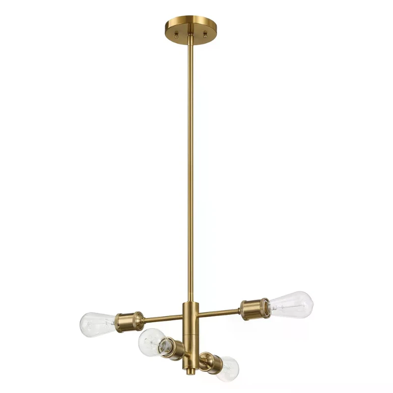 Trellis Four-Light Modern Gold Chandelier with Elegant Design, Vintage Pendant Fixture for Living Room, Dining, Kitchen, 15" L x 11" W x 7.5" H, Clear+Gold