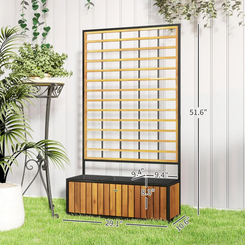Outsunny Wooden Raised Garden Bed with Trellis, Removable Pots for Backyard, Patio, Balcony, 29" x 11" x 52", Teak