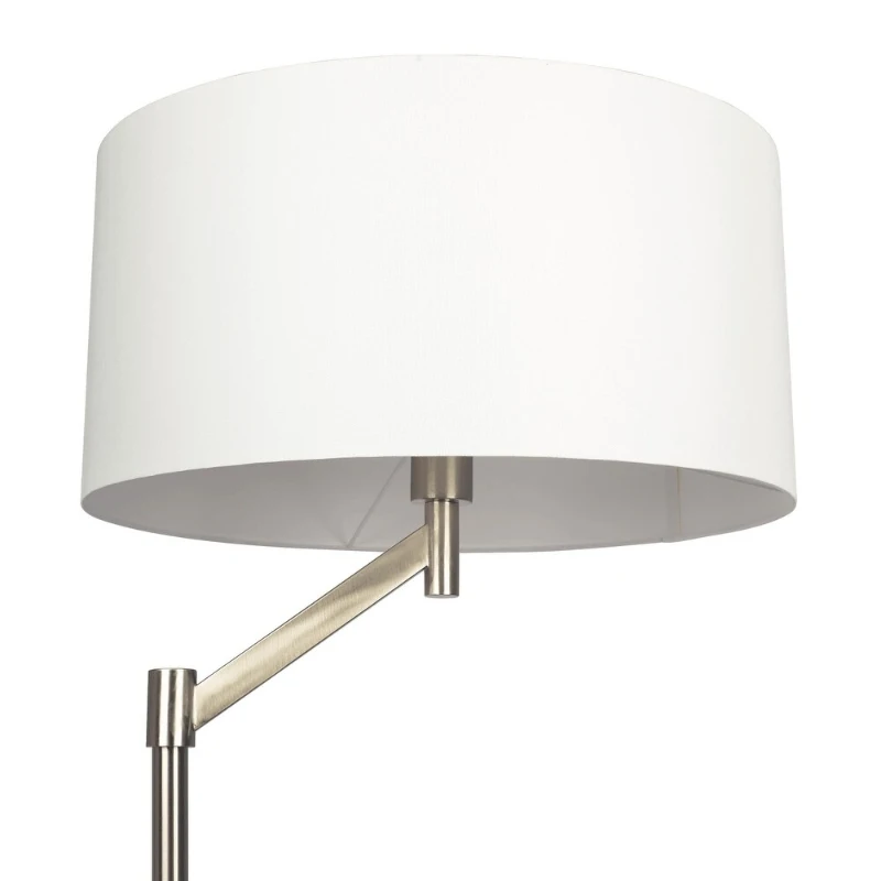 Serene Brushed Nickel Floor Lamp with Rotary Switch, Metal Base, White Linen Shade, 20" L x 20" W x 61" H, White