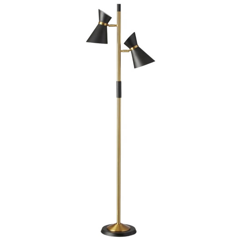 Axis Brassed Gold Floor Lamp with 4-Way Switch, Double Spots, Metal Base, 22" L x 10" W x 62" H, Black+Gold