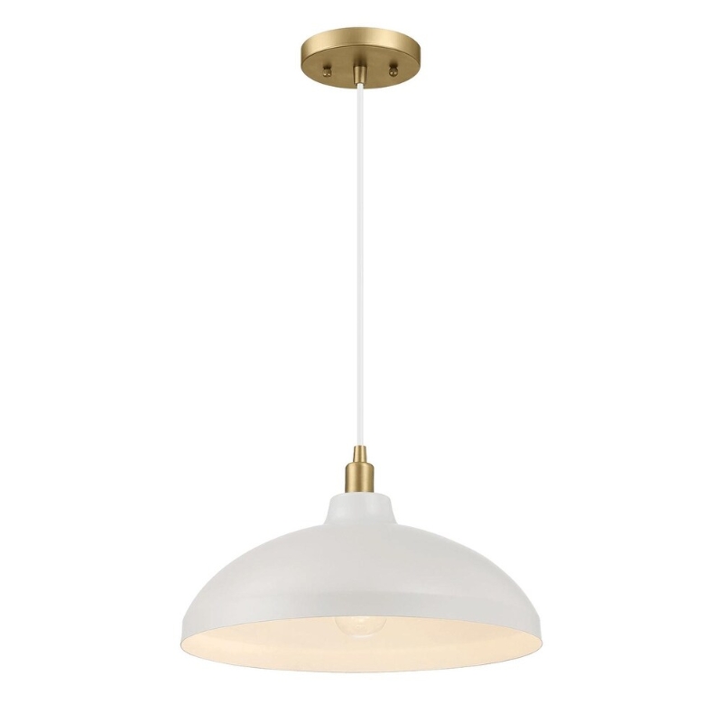 Pendant Lamp with Astral Single Light, Brass Finish for Entrance or Kitchen Island, 14" L x 14" W x 8" H, Gold+White