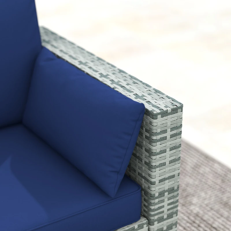 Outsunny 3-Seater Outdoor Sofa with Cushions, PE Rattan Conversation Patio Couch with Pillows for Garden, Poolside, Dark Blue