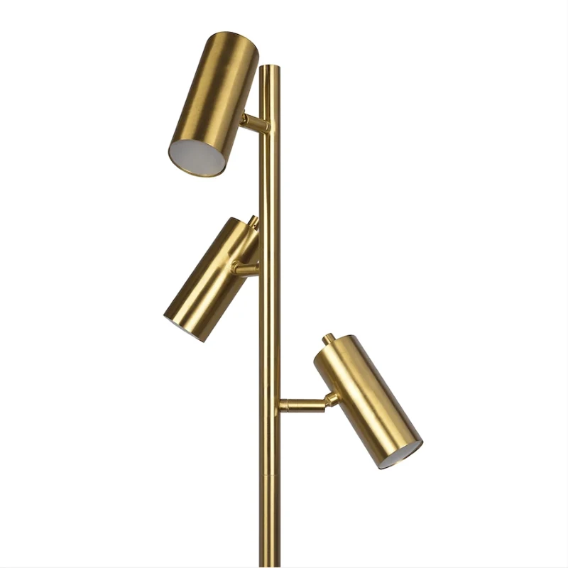 Lumina Brassed Floor Lamp with Rotary Switch, Triple Spotlights, Metal Cone Base, 15" L x 15" W x 63" H, Gold