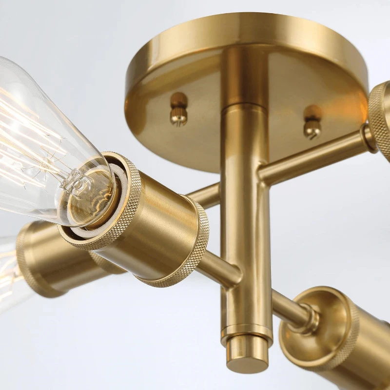 Ephemeral Four-Light Semi Flush Mount Ceiling Pendant for Hallway, Kitchen, Bedroom, Living Room, 11" L x 9" W x 6.5" H, Clear+Gold