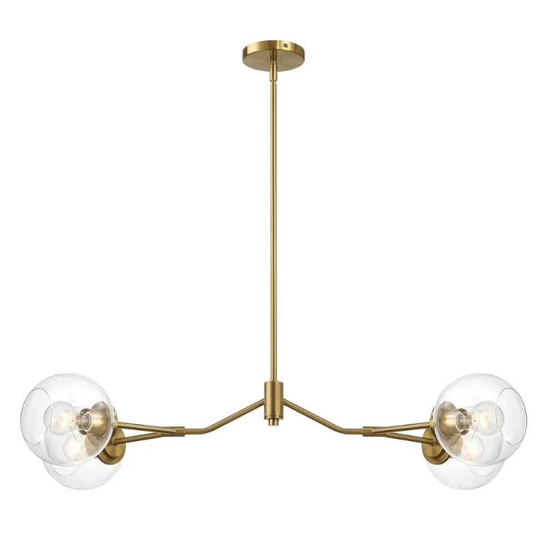 Jewel Four-Light Modern Farmhouse Chandelier with Clear Glass, Ceiling Hanging Light Fixture for Kitchen Island Dining Room, 36" L x 20" W x 8" H, Clear+Gold