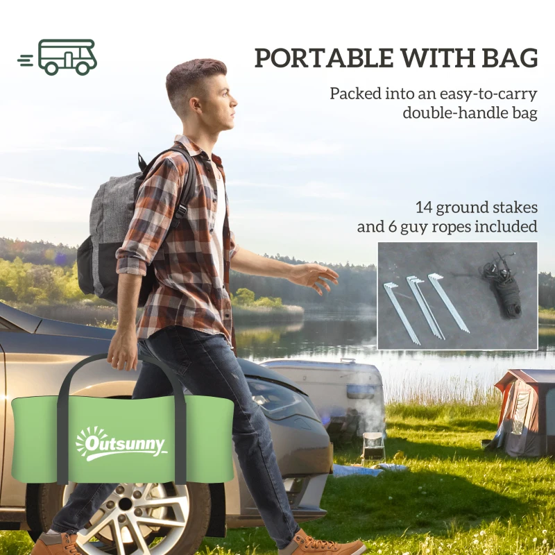 Outsunny 3-4 Person Camping Tent with 2 Rooms, 3000mm Waterproof Portable Family Tent with Carry Bag, Dark Green