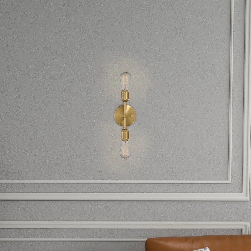 Elegant Double Lights Wall Sconce with Golden Accents, Clear Glass, Ideal for Bedroom, Hallway, Entryway, 5" L x 5" W x 11" H, Clear+Gold