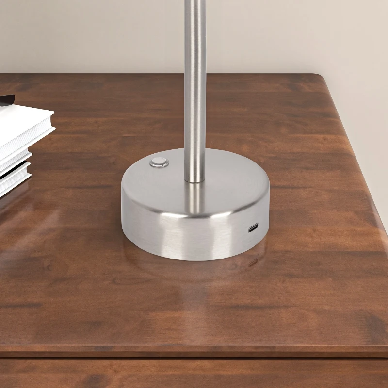Elegance Rechargeable LED Table Lamp with Touch Switch, Brushed Nickel Finish, Metal Construction, 5" L x 5" W x 10.5" H, Brushed Nickel+Silver