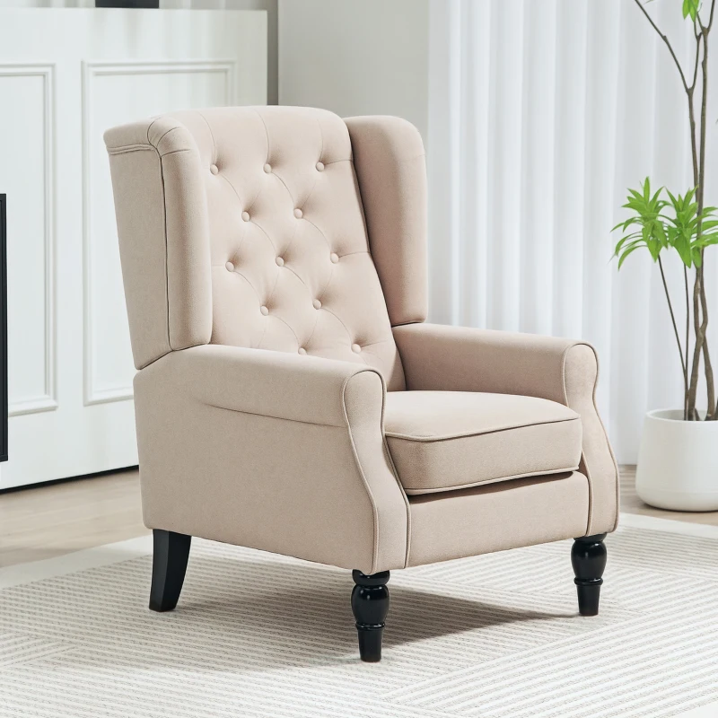 HOMCOM Wingback Accent Chair for Living Room, Button-Tufted Lounge Chair with Round Armrests and Wood Legs, Beige