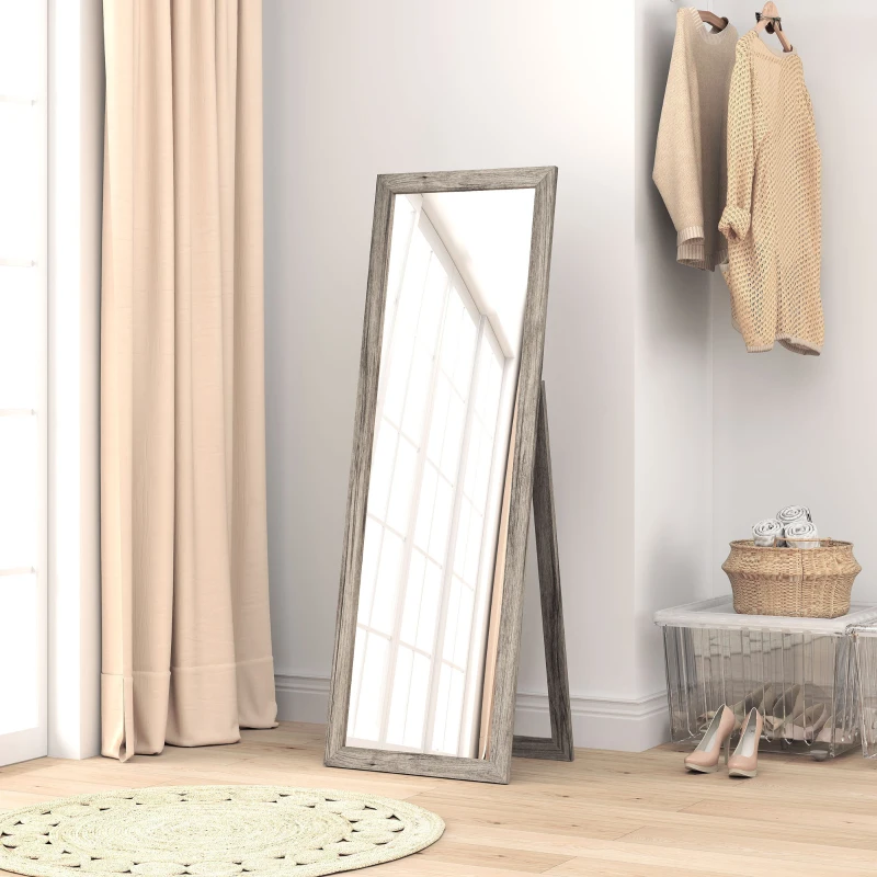 HOMCOM 58" x 20" Floor Standing Mirror, Full Body Mirror for Bedroom, Living Room, Grey Wood Grain