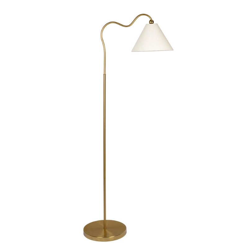Majestic Brass Ring Base Curved Floor Lamp with Triangle Drum Shade, Elegant Design,19" L x 12" W x 60" H, Gold+White