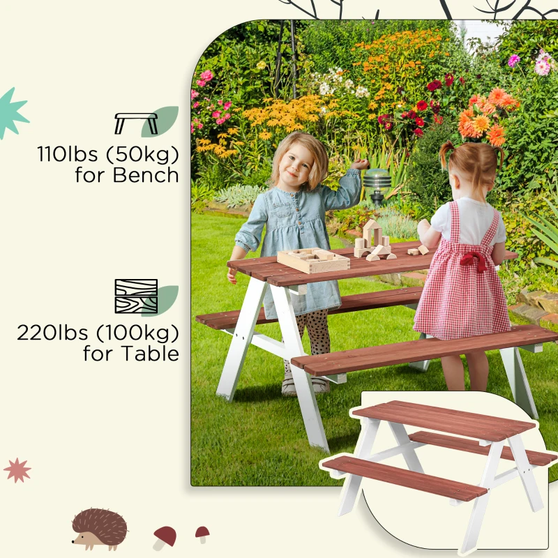 Outsunny Kids Outdoor Table Set Wooden Toddler Picnic Table and Benches for 4 Kids 3-8 Years, Easy Installation, Natural Wood