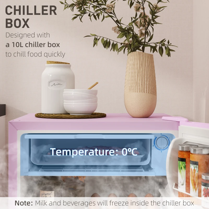 HOMCOM Compact Refrigerator, Mini Fridge with Freezer, Adjustable Shelf, Mechanical Thermostat and Reversible Door, Pink