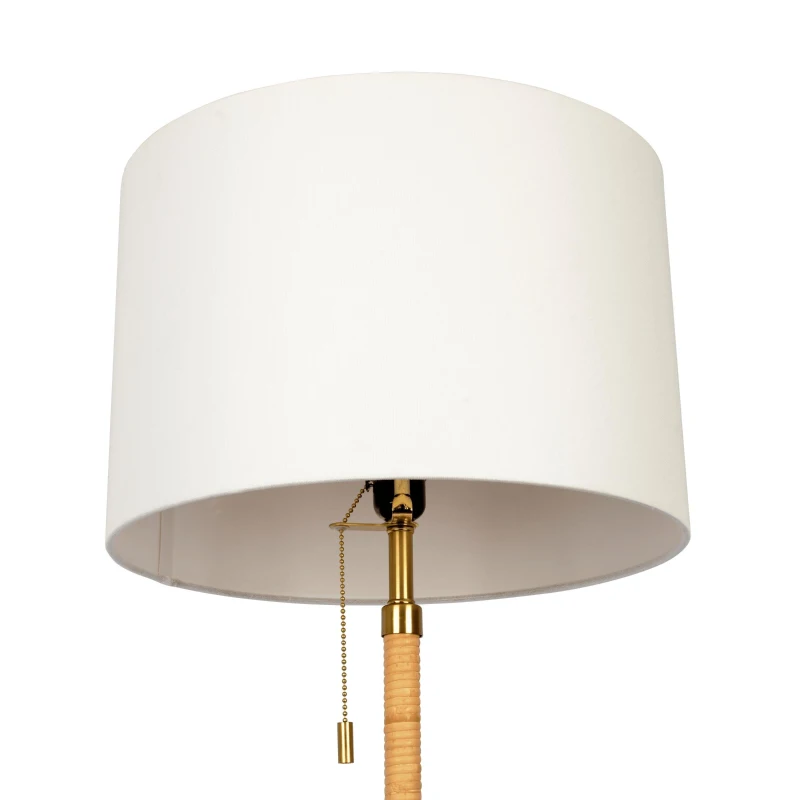 Stellar Floor Lamp with Wood Rattan Tube, White Linen Shade, Stylish Design, 15" L x 15" W x 61.5" H, Natural+White