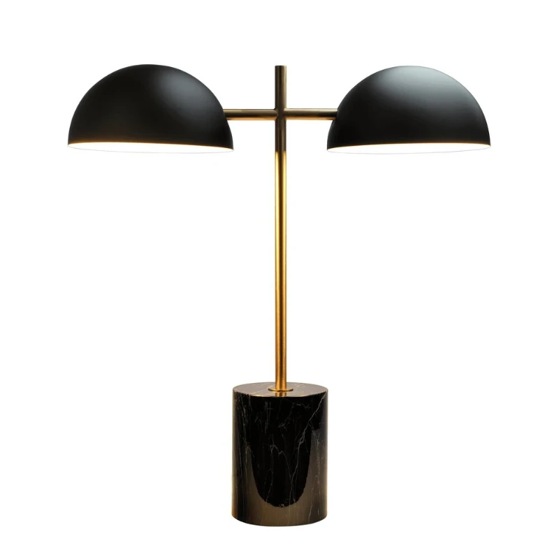 Nova Hydro Table Lamp with On/Off Switch, Double Lamp Design, Faux Base, 20" L x 8" W x 22" H, Black+Gold