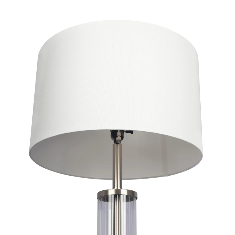 Echo Brushed Nickel Table Lamp with On/Off Switch, Clear Glass Body and Metal Base, 16" L x 16" W x 30" H, Silver+White