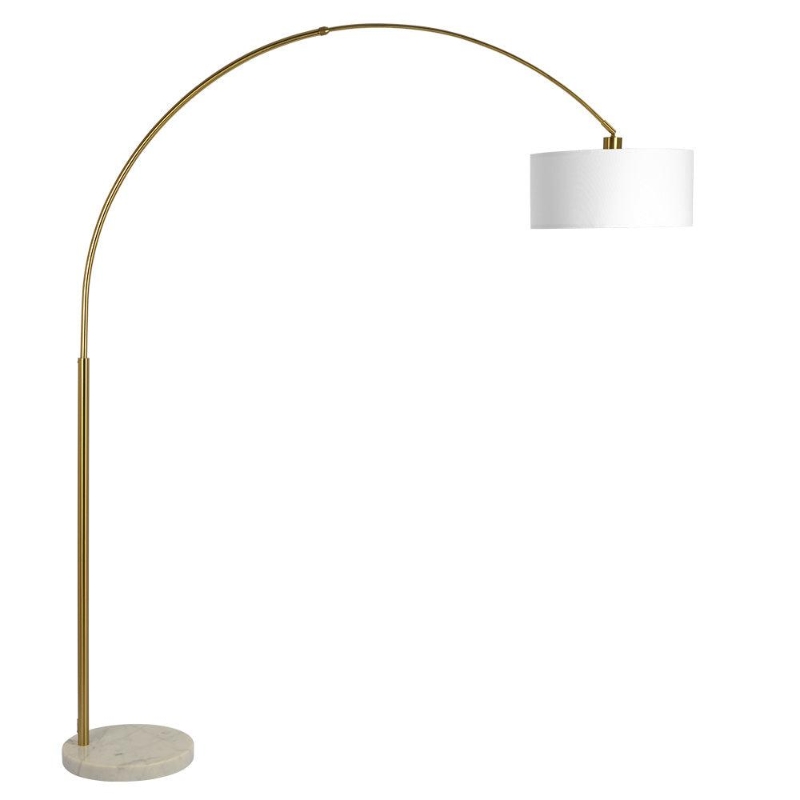 Ambient Arch Brass Floor Lamp with Large Linen Shade, Sophisticated Design, 69" L x 17" W x 84" H, Gold+White
