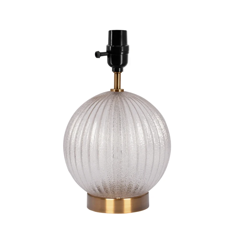 Round Ribbed Glass Table Lamp with Large Linen Shade, E26 Rotary Switch, Ideal for Living Room, Study, 12" L x 12" W x 17" H, Clear+Natural