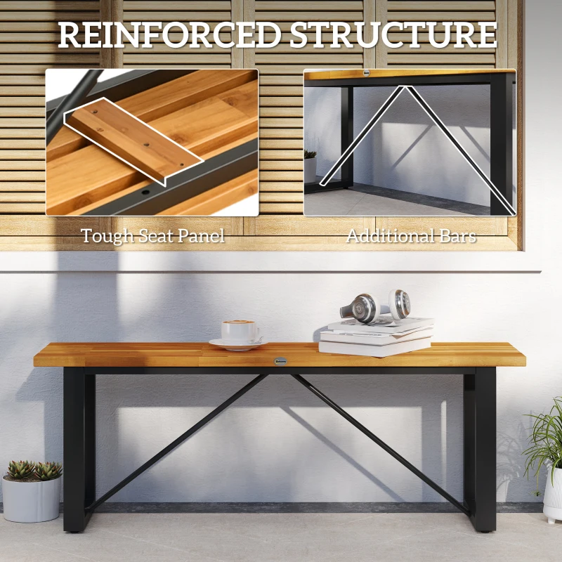 Outsunny Outdoor Bench, 2-Person Backless Garden Bench, Acacia Wood Patio Bench Loveseat with Slatted Seat for Porch, Park, Teak