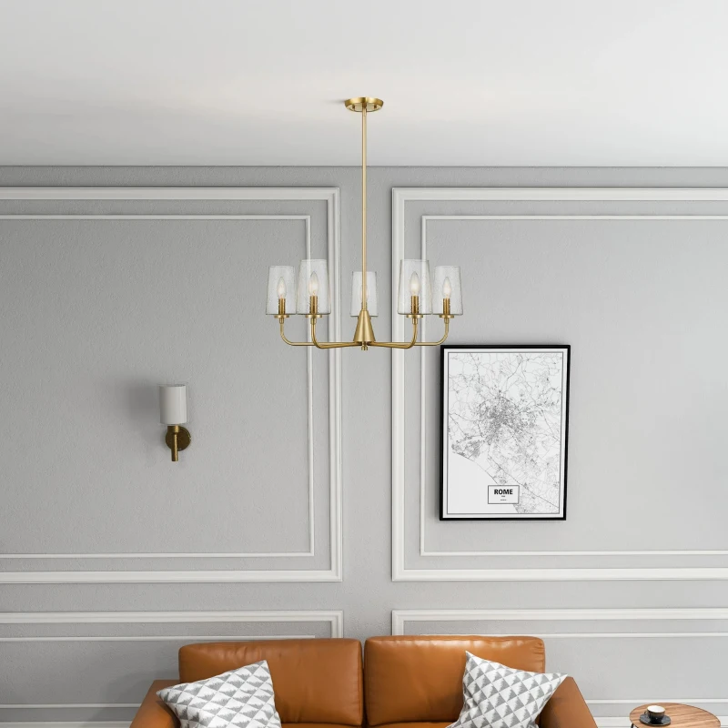 Dazzle Five-Light Chandelier with Clear Seeded Glass, Satin Brass Finish, Elegant and Sophisticated Design, 26.5" L x 26.5" W x 11" H, Clear+Gold