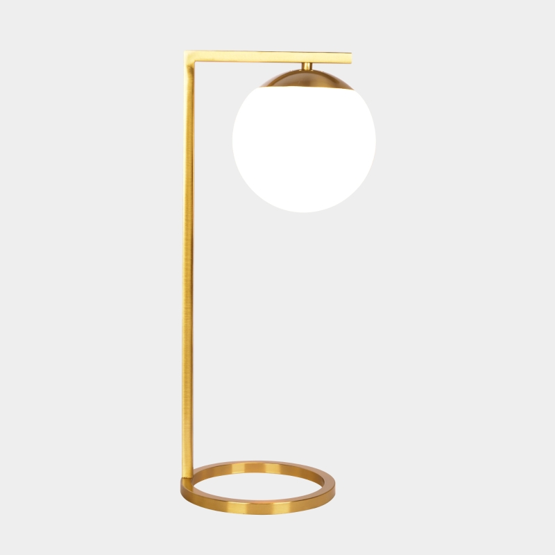 Globe Table Lamp with Opal Glass, Inline Dimmer Switch, Brass Material, Perfect for Bedroom, Living Room, 9" L x 7" W x 20" H, Gold+White