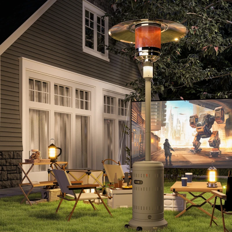 Outsunny 48000 BTU Portable Outdoor Propane Heater, Free Standing Adjustable Patio Gas Heater with Tip-over Protection and Wheels for Garden, 32.3" x 32.3" x 87.8", Grey