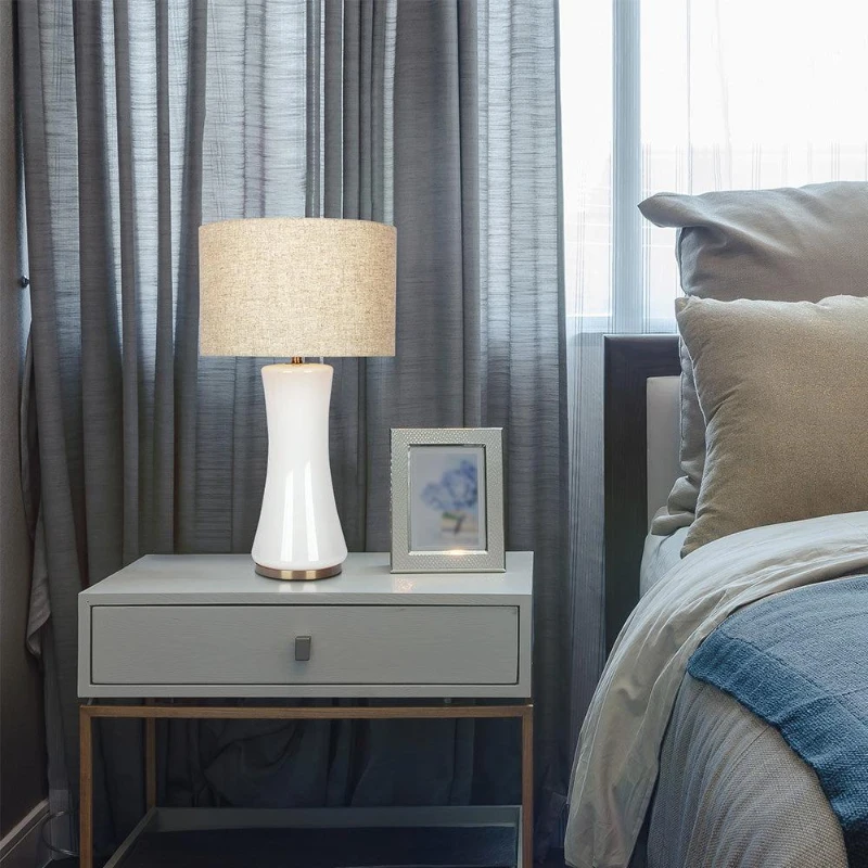 Cascade Glass Table Lamp with Golden Base, Off-White Glass Shade, Elegant Design, 14" L x 14" W x 24.5" H, Gold+White