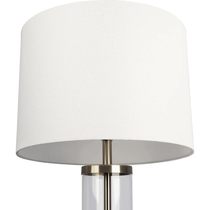 Luna Brushed Nickel Table Lamp with Clear Glass Body, Metal Base, Modern Elegance, 14" L x 14" W x 28" H, Silver+White