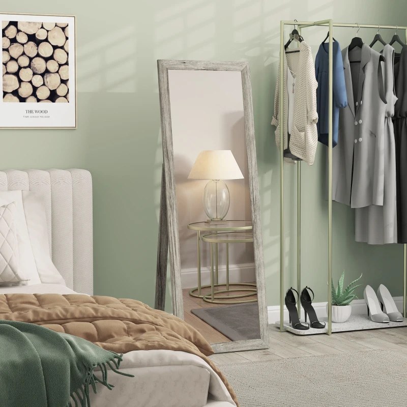 HOMCOM 58" x 20" Floor Standing Mirror, Full Body Mirror for Bedroom, Living Room, Grey Wood Grain