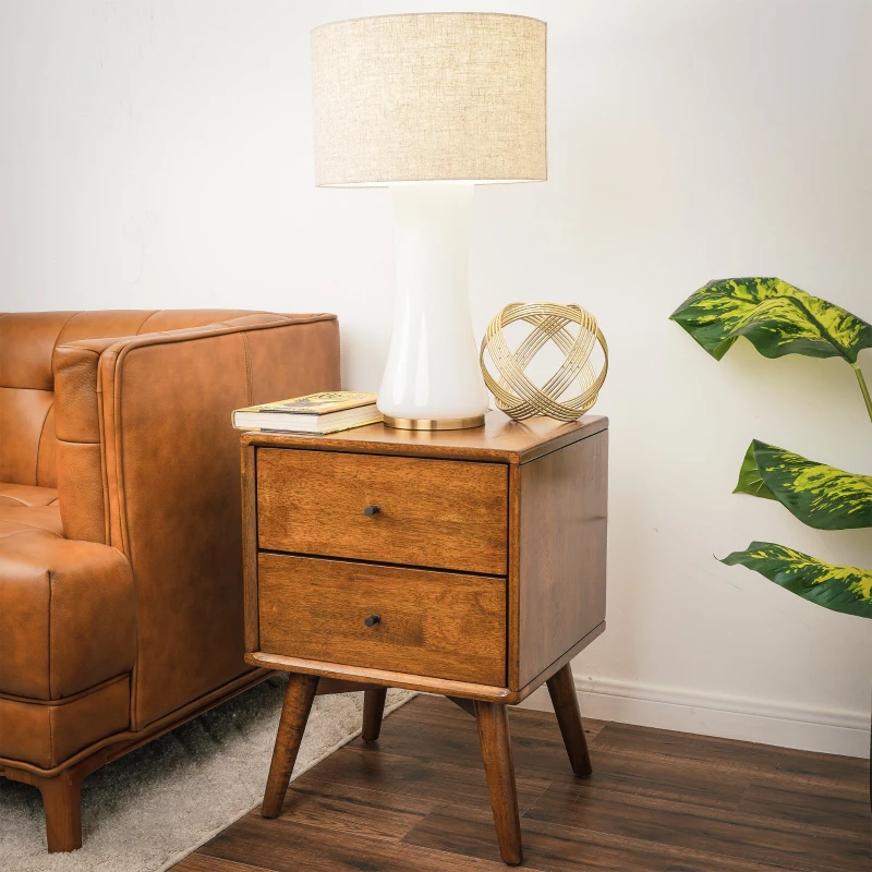 Cascade Glass Table Lamp with Golden Base, Off-White Glass Shade, Elegant Design, 14" L x 14" W x 24.5" H, Gold+White