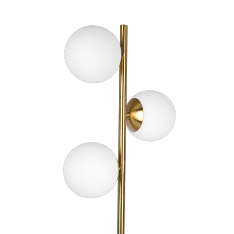 Brilliance Modern Gold Brush Floor Lamp with Opal Glass Shades, Round Metal Base, 14" L x 10" W x 64" H, Clear+Gold