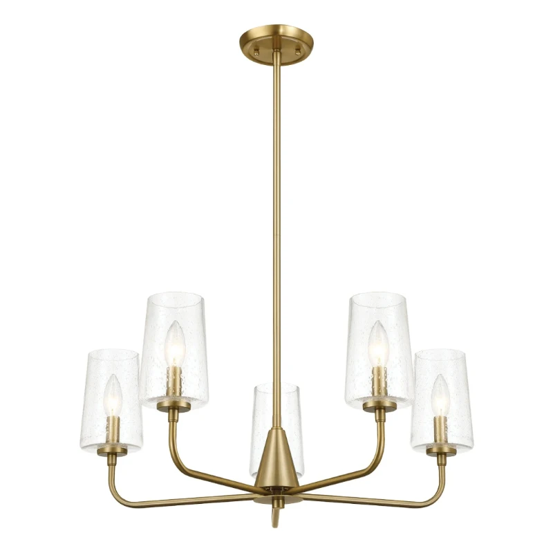 Dazzle Five-Light Chandelier with Clear Seeded Glass, Satin Brass Finish, Elegant and Sophisticated Design, 26.5" L x 26.5" W x 11" H, Clear+Gold