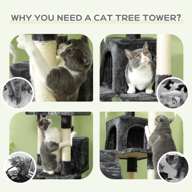 PawHut 68-inch Multi-Level Cat Scratching Tree Kitty Activity Center Post Tower Condo Pet Furniture w/ Toy Grey
