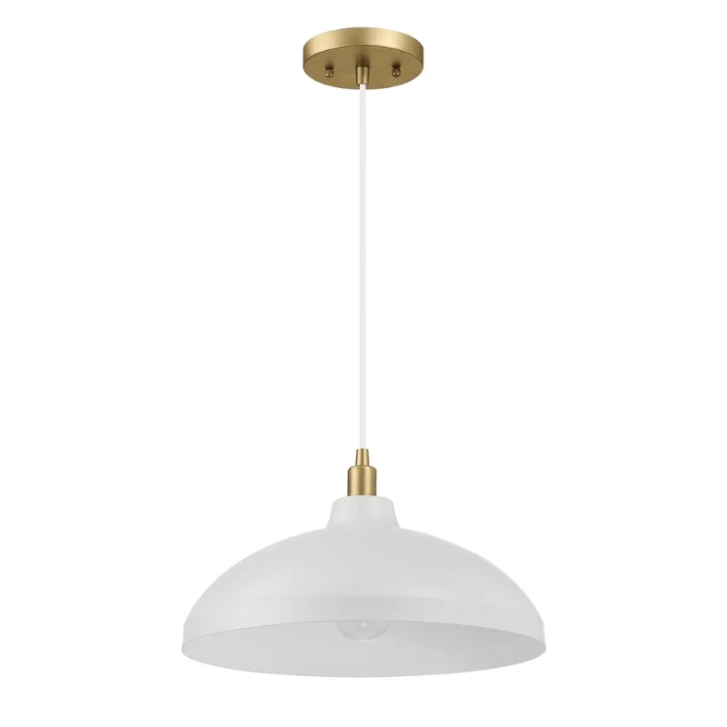 Pendant Lamp with Astral Single Light, Brass Finish for Entrance or Kitchen Island, 14" L x 14" W x 8" H, Gold+White