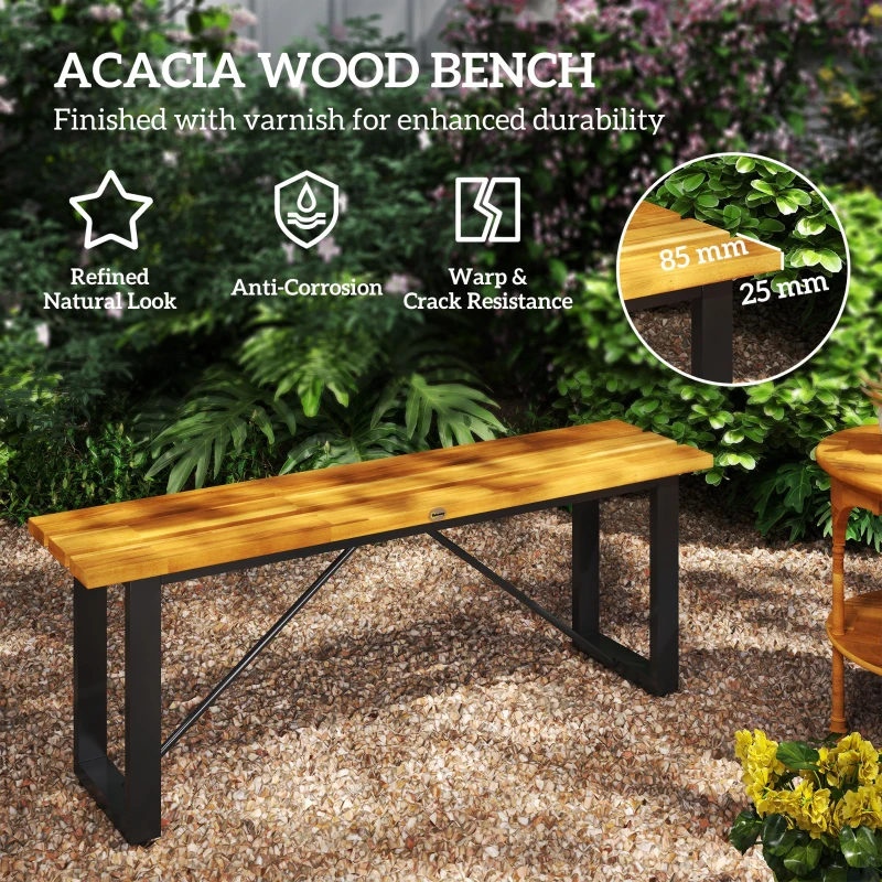 Outsunny Outdoor Bench, 2-Person Backless Garden Bench, Acacia Wood Patio Bench Loveseat with Slatted Seat for Porch, Park, Teak