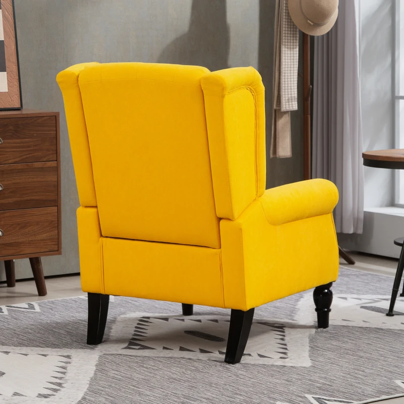 HOMCOM Wingback Accent Chair for Living Room, Button-Tufted Lounge Chair with Round Armrests and Wood Legs, Yellow