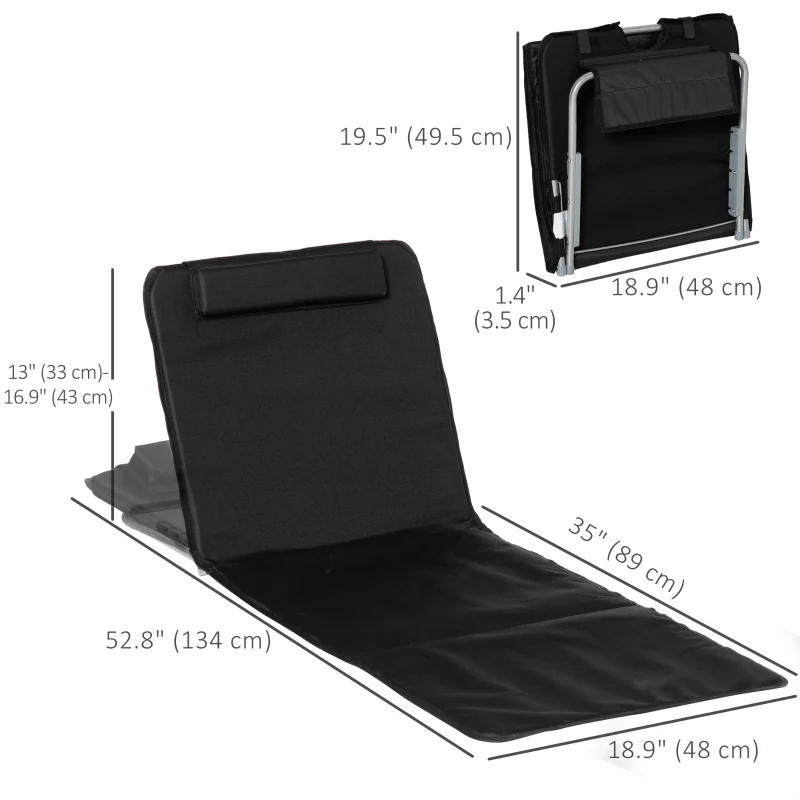 Outsunny 2 Pieces Beach Lounge Chair, Outdoor Folding Chaise Lounge Set w/ Pillow for Sunbath, Snap, Black