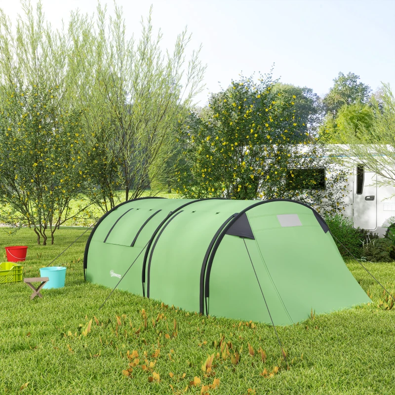 Outsunny 3-4 Person Camping Tent with 2 Rooms, 3000mm Waterproof Portable Family Tent with Carry Bag, Dark Green